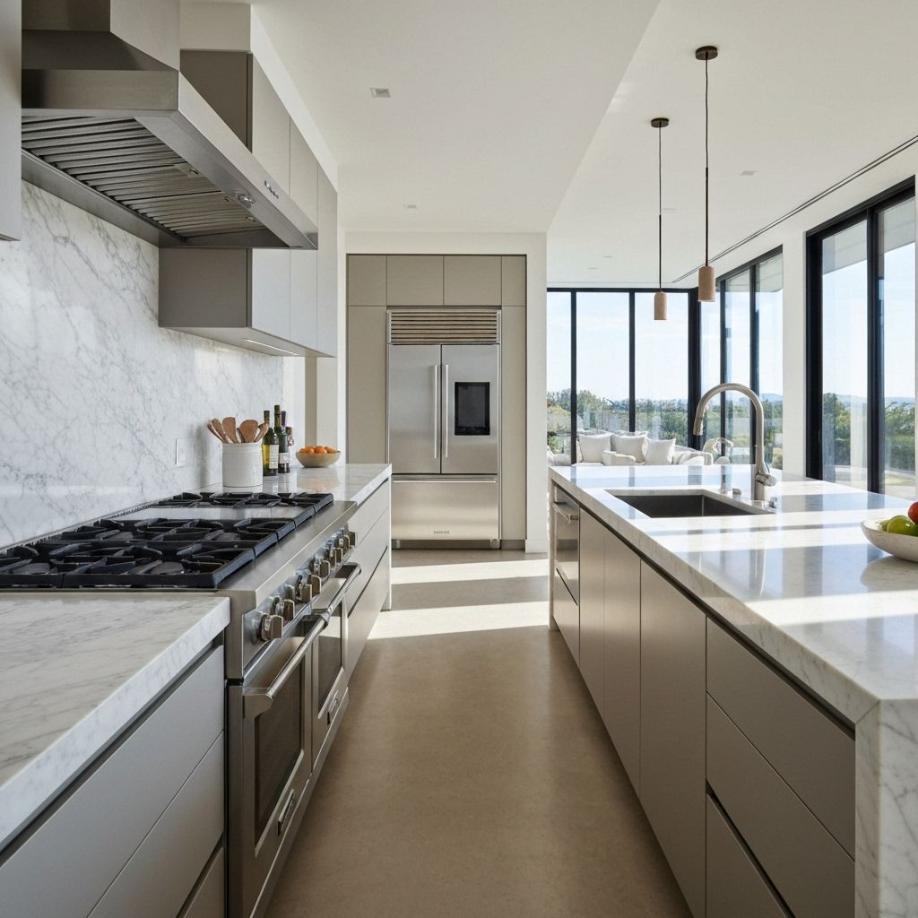 Modern renovated kitchen with island and large windows