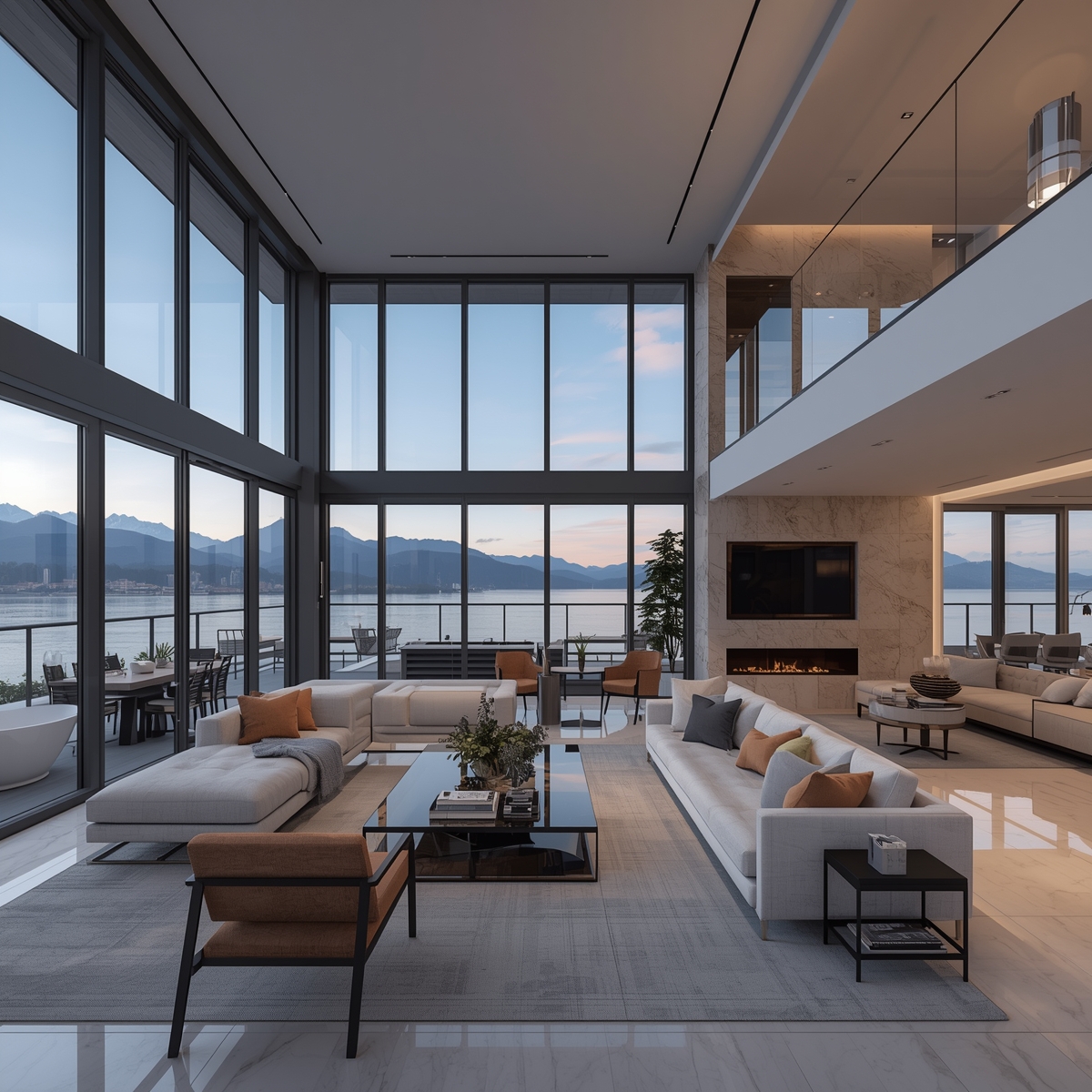 Modern living room interior at Coal Harbour Loft with natural light and contemporary furnishings