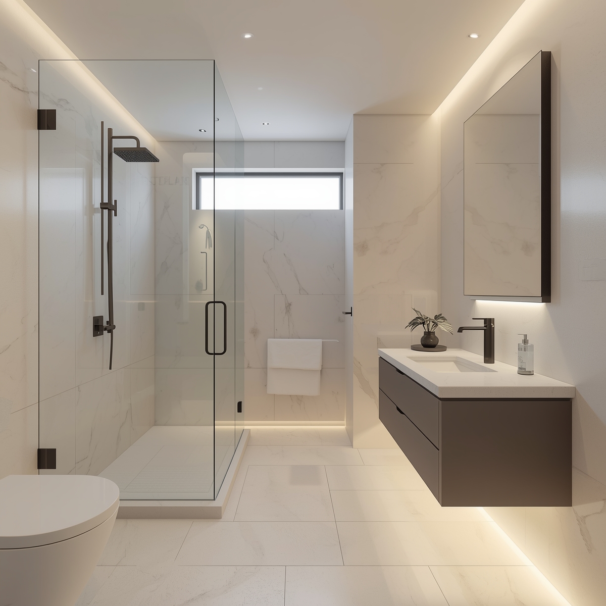 Spacious living area with floor-to-ceiling windows overlooking the ocean in West Vancouver